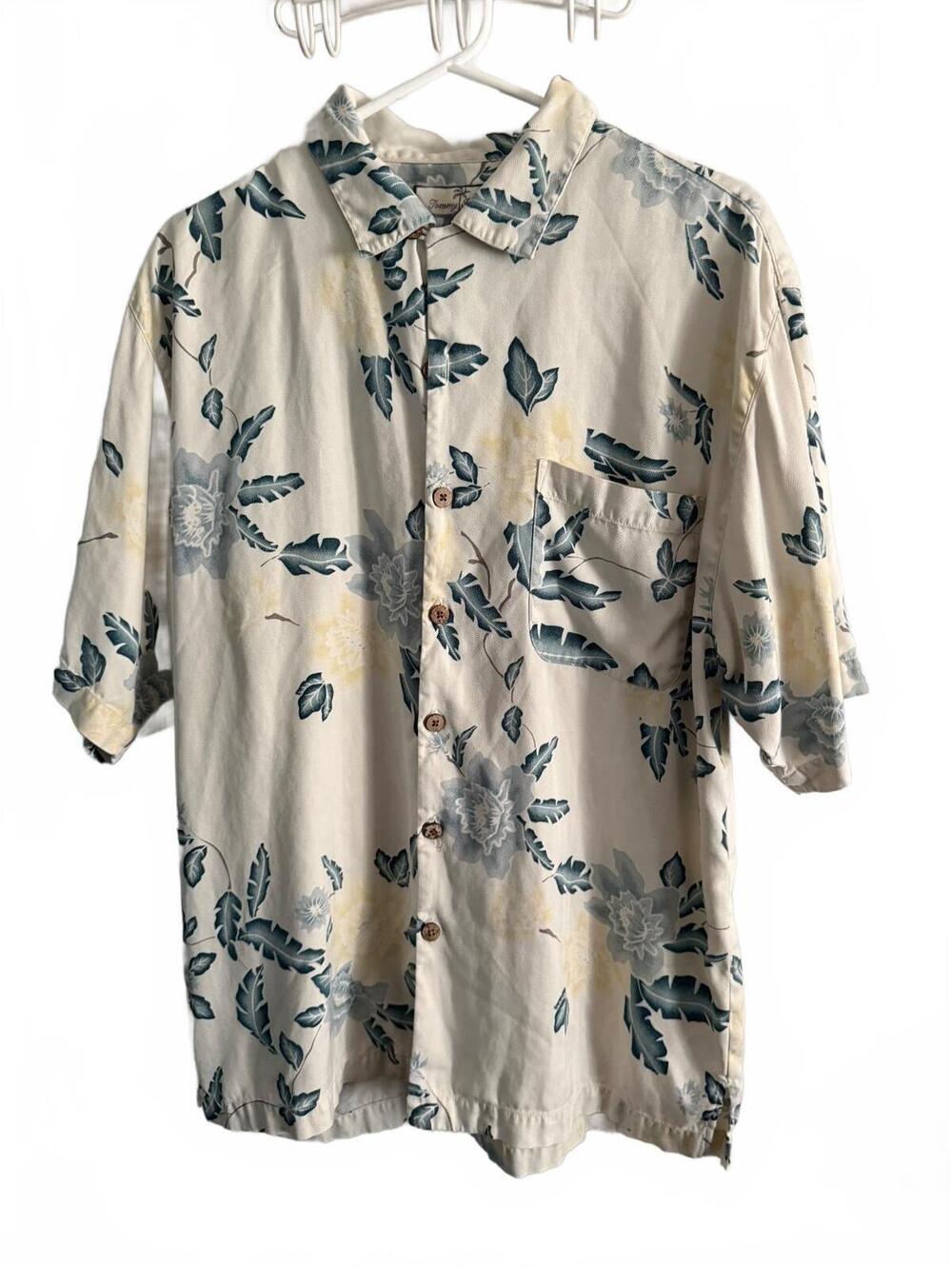 Tommy Bahama Men's Silk Hawaiian Shirt Medium Cream Floral